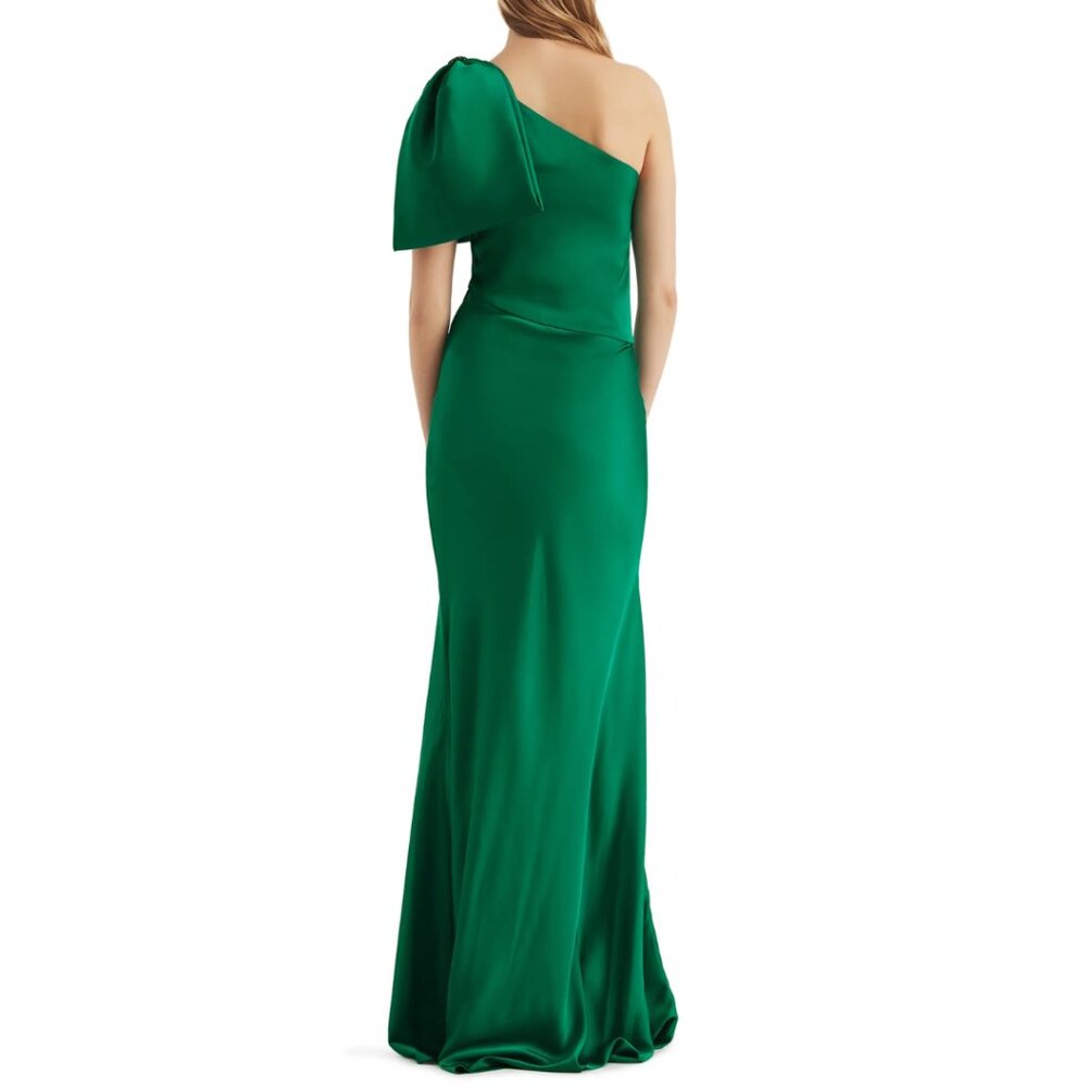 Sachin & Babi Size 6‎ Kelly Green Aubrey Satin One Shoulder Bow Gown Maxi Dress - Picture 3 of 4